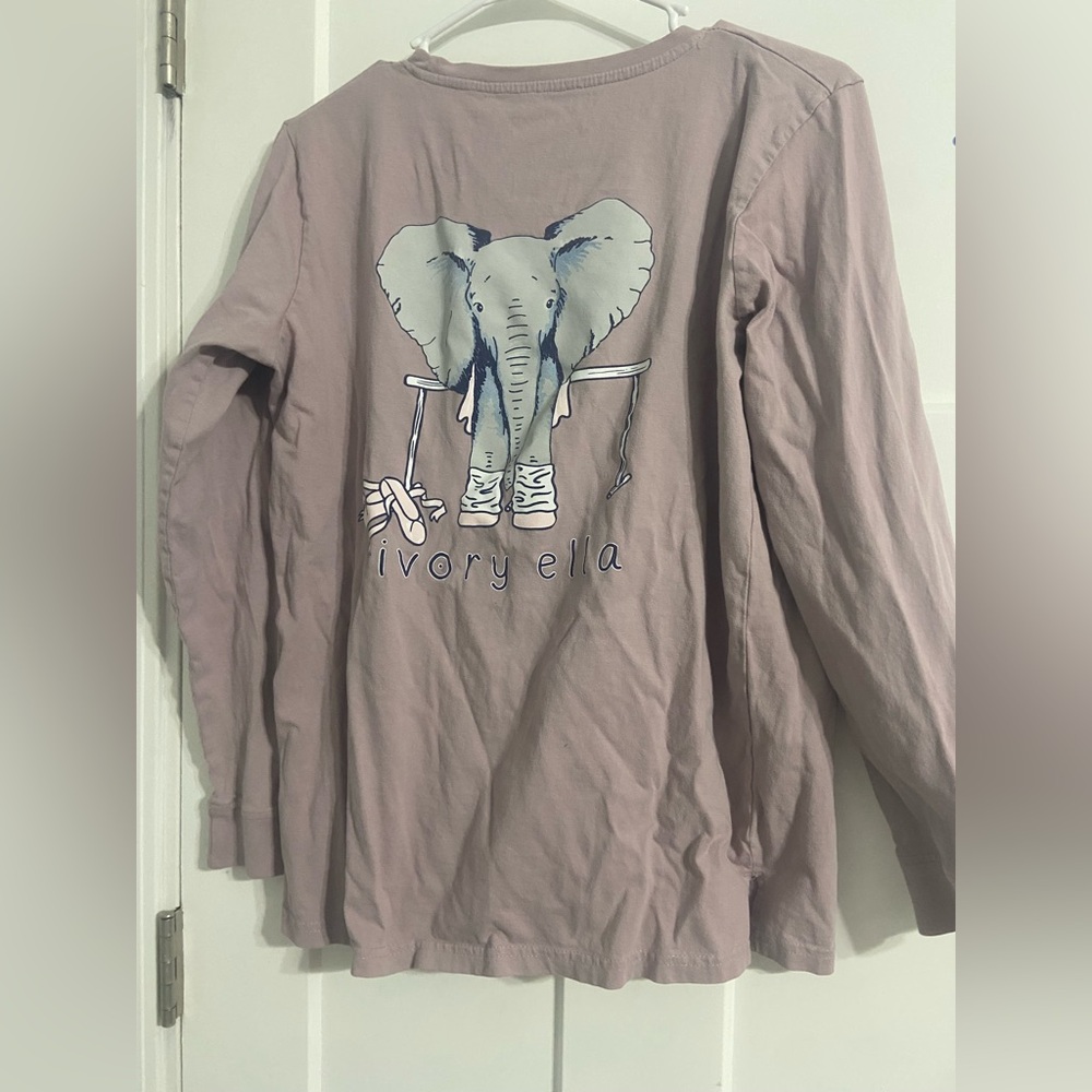 Ivory Ella Long Sleeve Tee with Elephant Graphic - Mauve